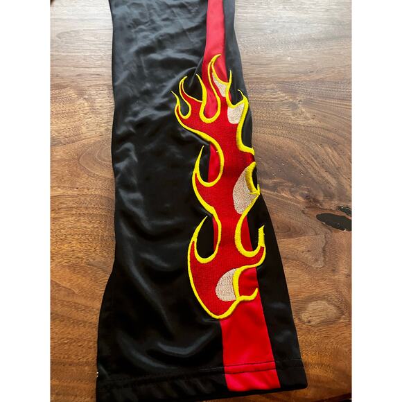 American Stitch Men's Track Pants Small Black Red Flames Drawstring Sweatpants - Picture 5 of 9